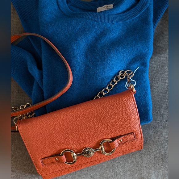Anne Klein Orange Crossbody Chain Strap Purse With Interior Card Slots - Picture 1 of 12